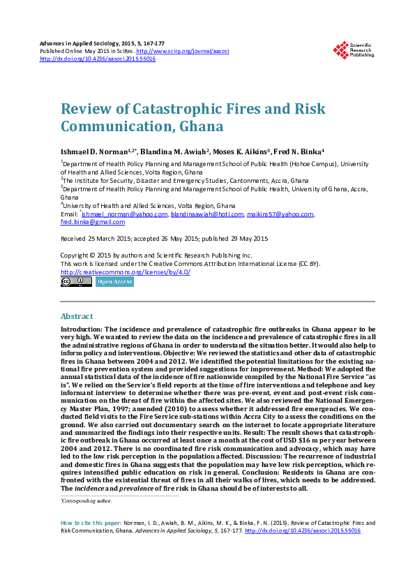 (PDF) Review of Catastrophic Fires and Risk Communication, Ghana