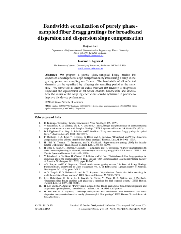 (PDF) Bandwidth equalization of purely phase-sampled fiber Bragg ...