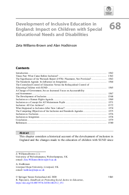 (PDF) Development of Inclusive Education in England: Impact on Children ...