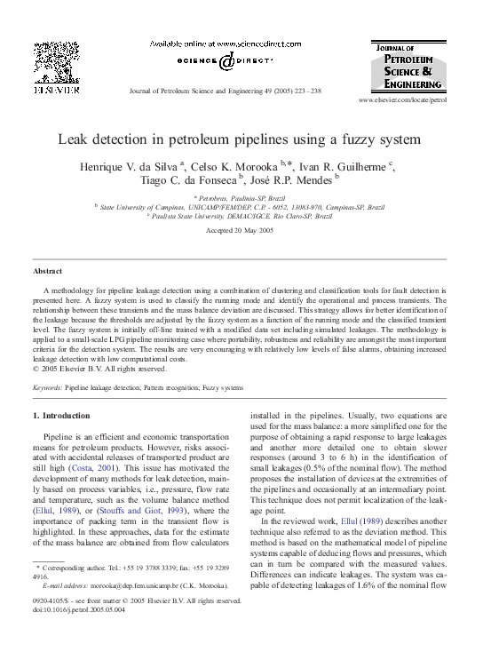 (PDF) Leak detection in petroleum pipelines using a fuzzy system