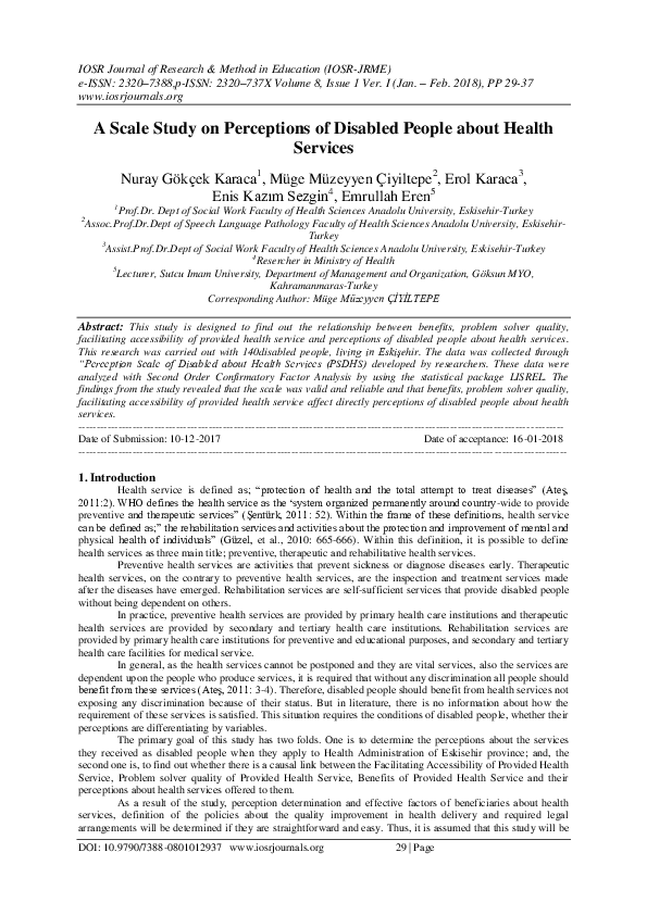 (PDF) A Scale Study on Perceptions of Disabled People about Health Services