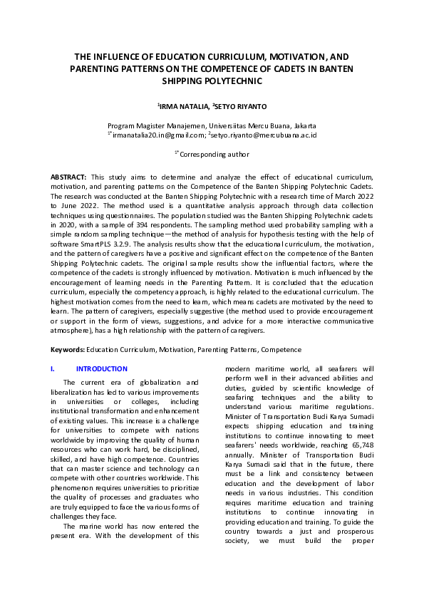 (PDF) THE INFLUENCE OF EDUCATION CURRICULUM, MOTIVATION, AND PARENTING ...