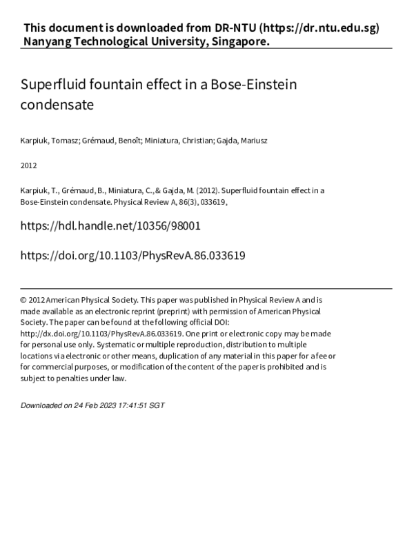 (PDF) Superfluid fountain effect in a Bose-Einstein condensate