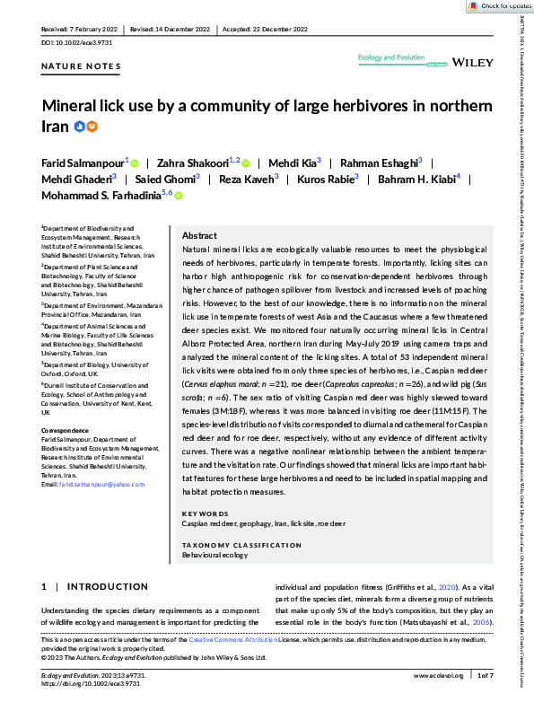 (PDF) Mineral lick use by a community of large herbivores in northern Iran