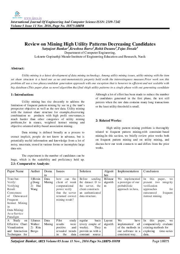 (PDF) Review on Mining High Utility Patterns Decreasing Candidates