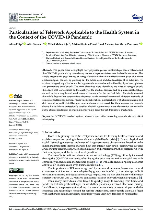 (PDF) Particularities of Telework Applicable to the Health System in ...