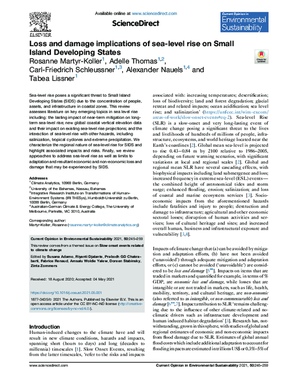 (PDF) Loss and damage implications of sea-level rise on Small Island ...