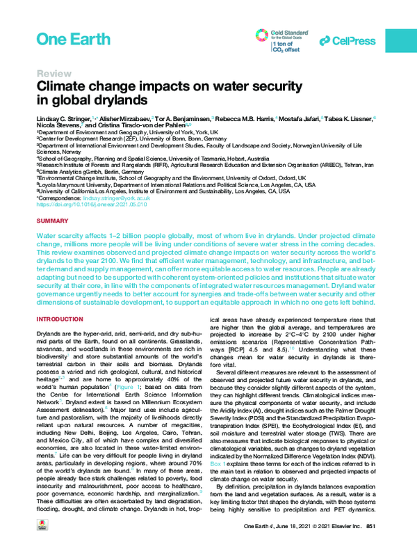 (PDF) Climate change impacts on water security in global drylands