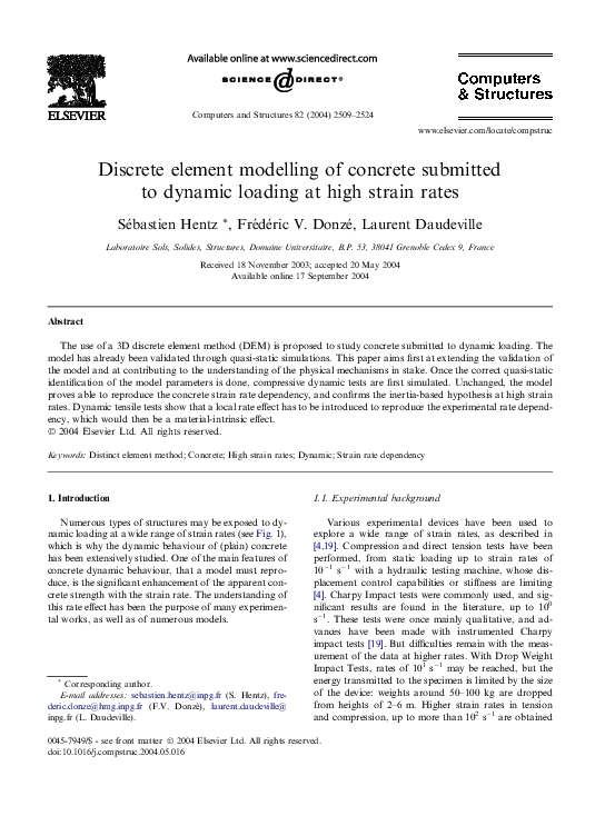 (PDF) Discrete element modelling of concrete submitted to dynamic ...