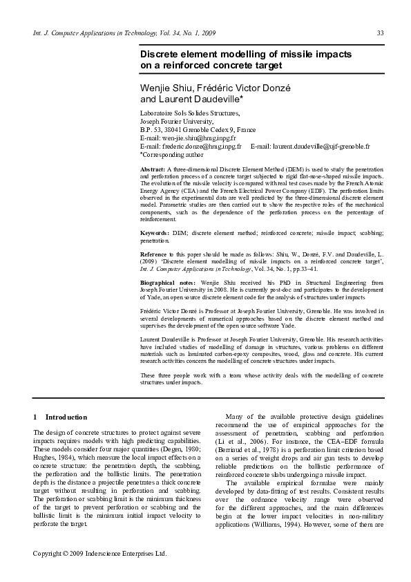 (PDF) Discrete element modelling of missile impacts on a reinforced ...