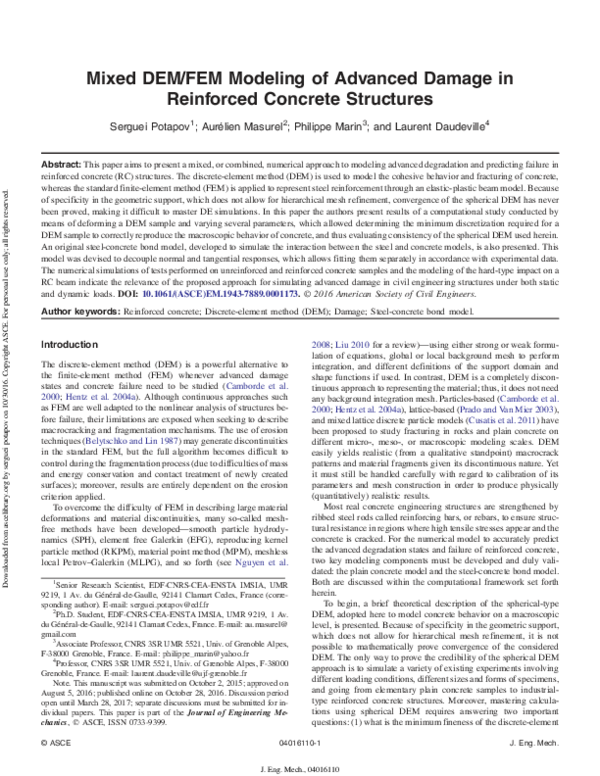 (PDF) Mixed DEM/FEM Modeling of Advanced Damage in Reinforced Concrete ...