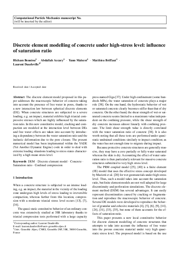 (PDF) Discrete element modeling of concrete under high stress level ...