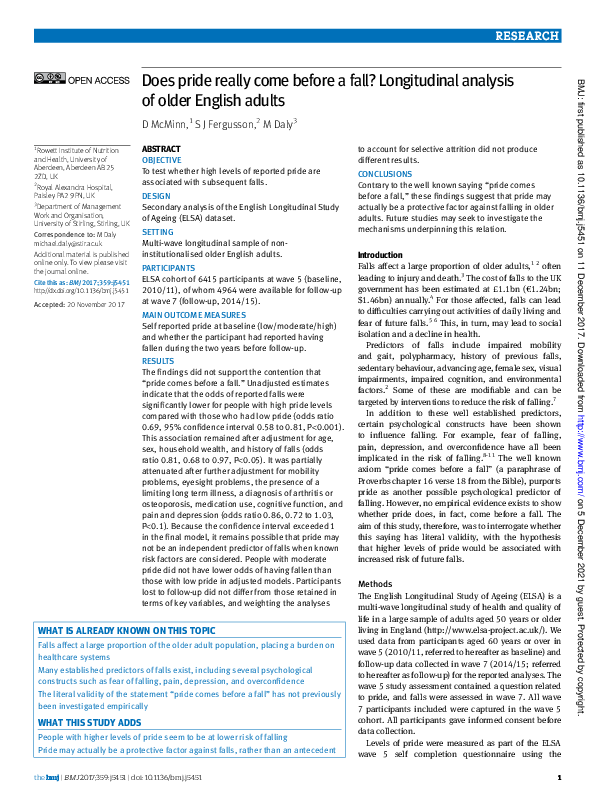 (PDF) Does pride really come before a fall? Longitudinal analysis of ...