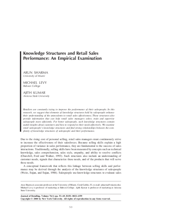 (PDF) Knowledge structures and retail sales performance: an empirical ...