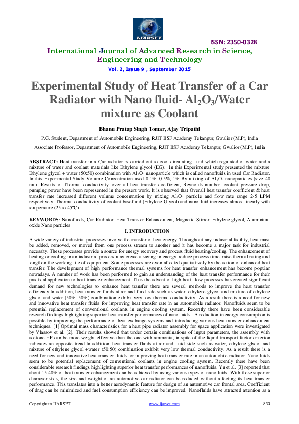 (PDF) Experimental Study of Heat Transfer of a Car Radiator with Nano ...