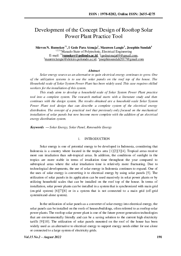(PDF) Development of the Concept Design of Rooftop Solar Power Plant ...
