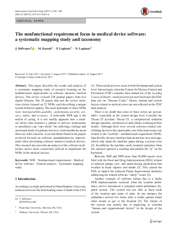 (PDF) The nonfunctional requirement focus in medical device software: a ...
