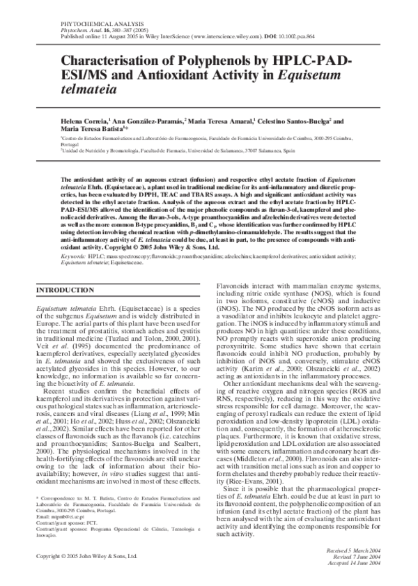 (PDF) Characterisation of polyphenols by HPLC-PAD-ESI/MS and ...