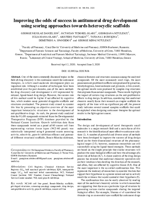 (PDF) Improving the odds of success in antitumoral drug development ...
