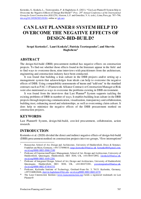 (PDF) Can Last Planner® System Help to Overcome the Negative Effects of ...
