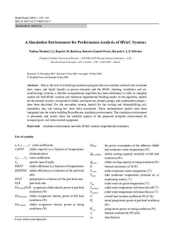 (PDF) A simulation environment for performance analysis of HVAC systems