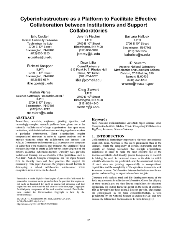(PDF) Cyberinfrastructure as a Platform to Facilitate Effective ...