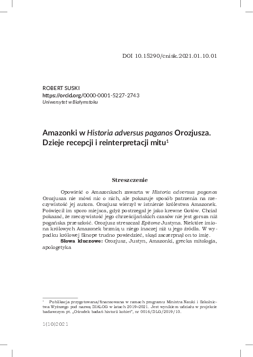(PDF) Amazonki w Historia adversus paganos Orozjusza. Dzieje recepcji i ...