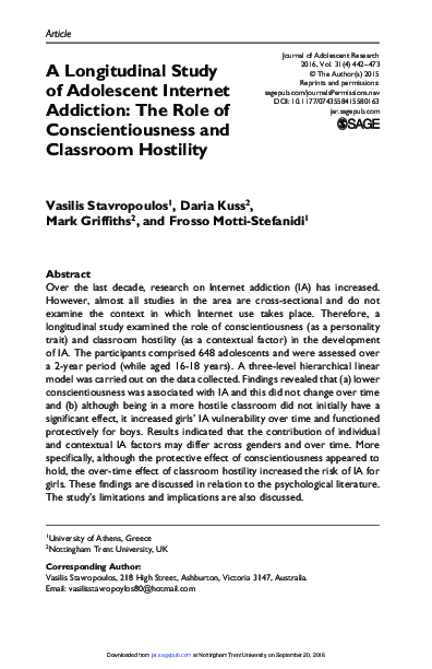 (PDF) A Longitudinal Study of Adolescent Internet Addiction