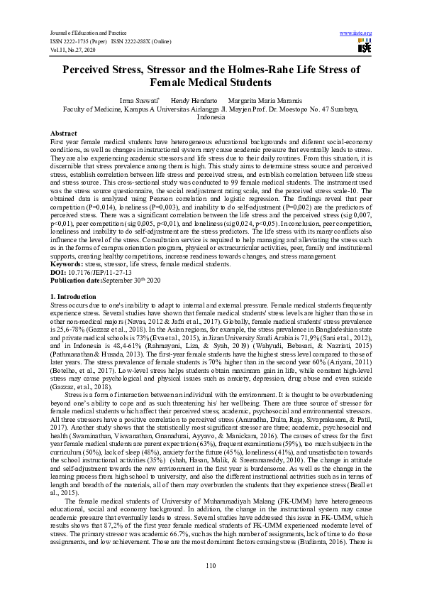(PDF) Perceived Stress, Stressor and the Holmes-Rahe Life Stress of ...