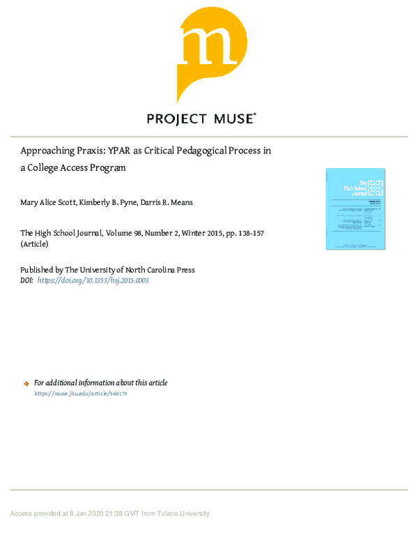 (PDF) Approaching Praxis: YPAR as Critical Pedagogical Process in a ...