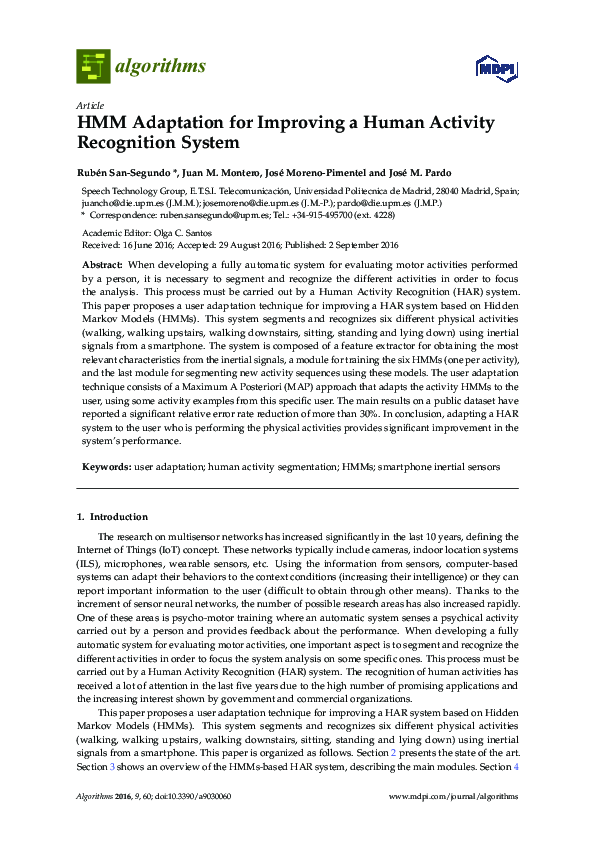 (PDF) HMM Adaptation for Improving a Human Activity Recognition System