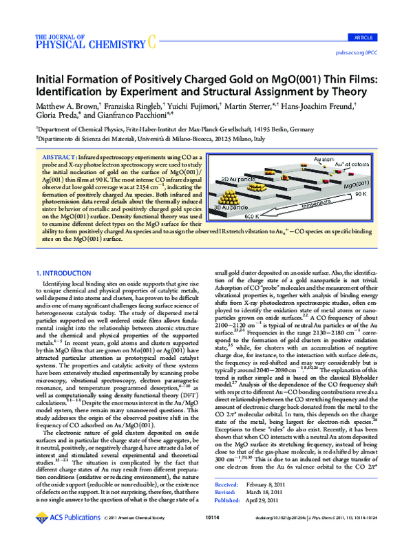 (PDF) Initial Formation of Positively Charged Gold on MgO(001) Thin ...