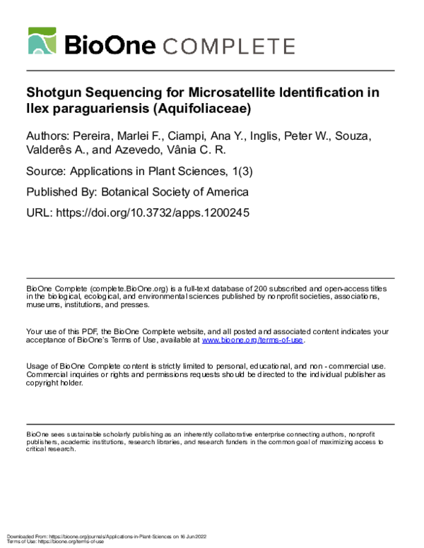 (PDF) Shotgun Sequencing for Microsatellite Identification inIlex ...