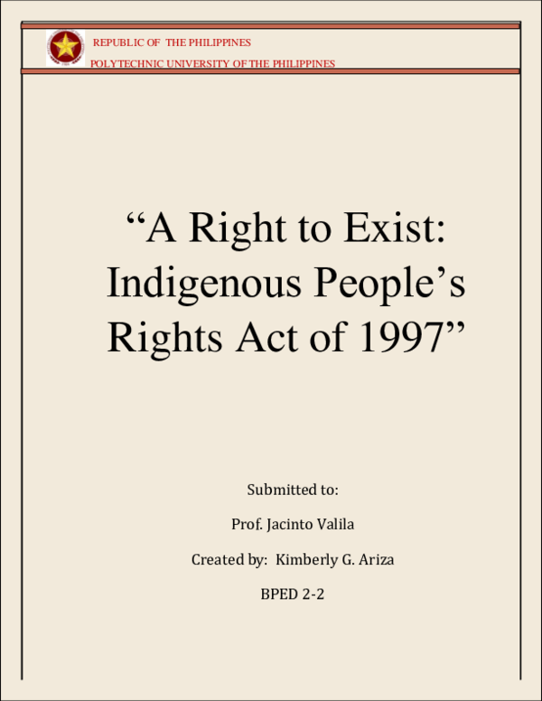 (PDF) A Right to Exist: Indigenous People's Rights Act of 1997- written ...