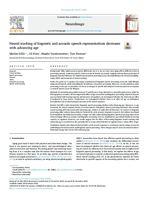 (PDF) Neural tracking of linguistic and acoustic speech representations ...