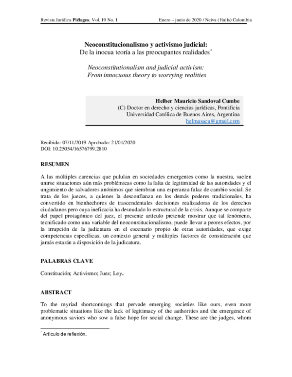 Neoconstitucionalismo y activismo judicial
