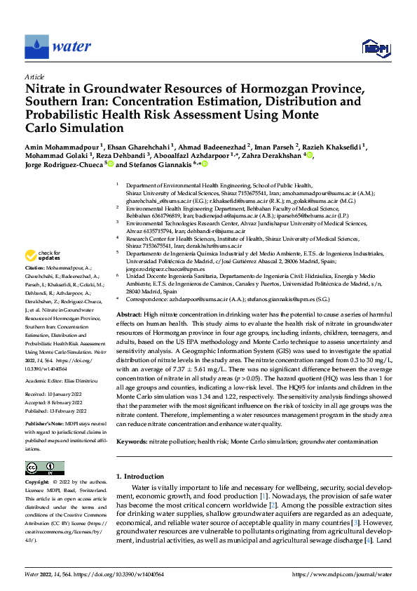 (PDF) Nitrate in Groundwater Resources of Hormozgan Province, Southern ...