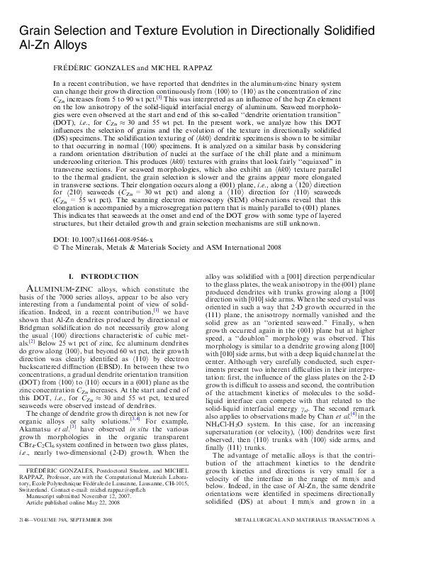 (PDF) Grain Selection and Texture Evolution in Directionally Solidified ...