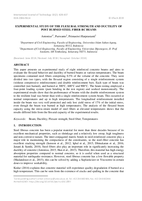 (PDF) Experimental Study of the Flexural Strength and Ductility of Post ...