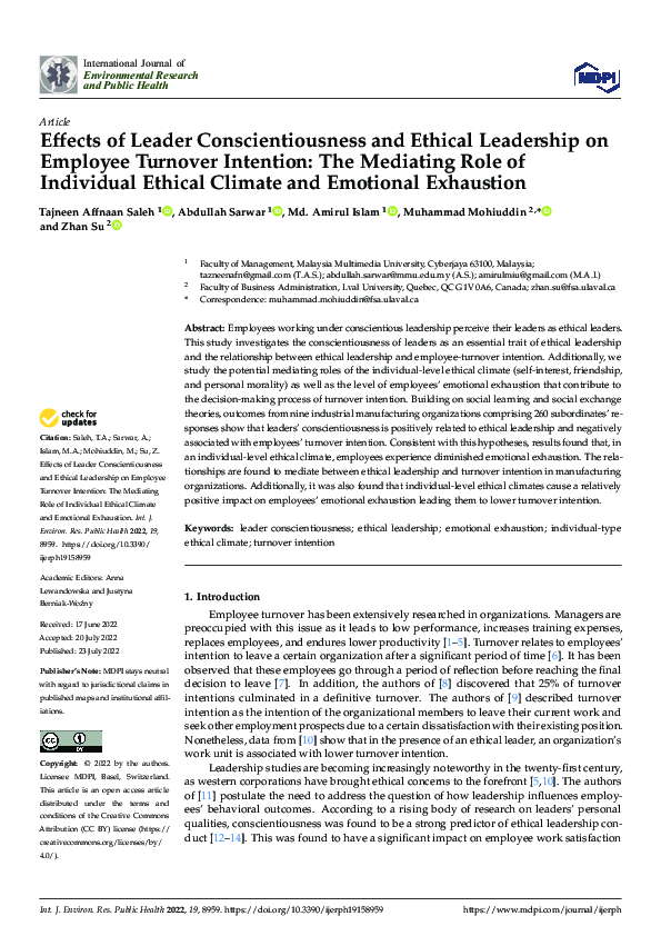 (PDF) Effects of Leader Conscientiousness and Ethical Leadership on ...