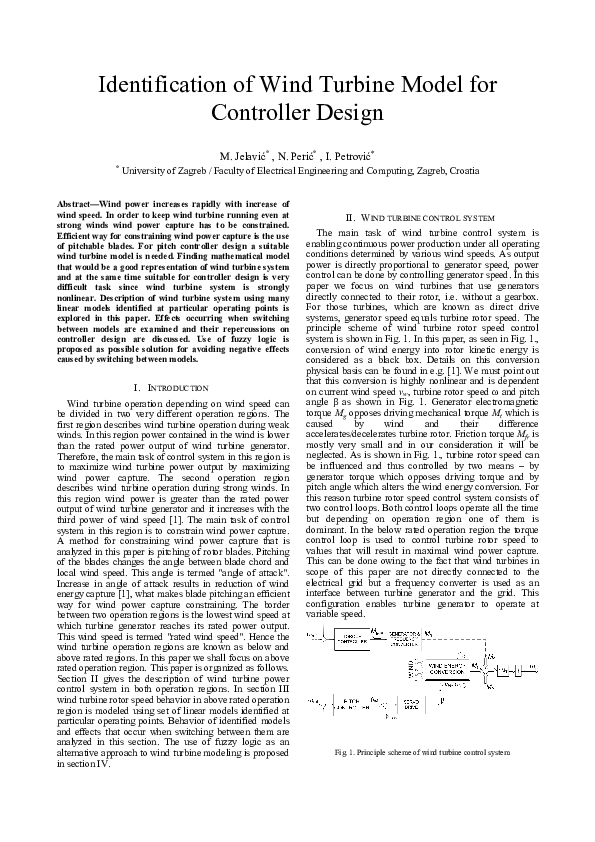 (PDF) Identification of Wind Turbine Model for Controller Design