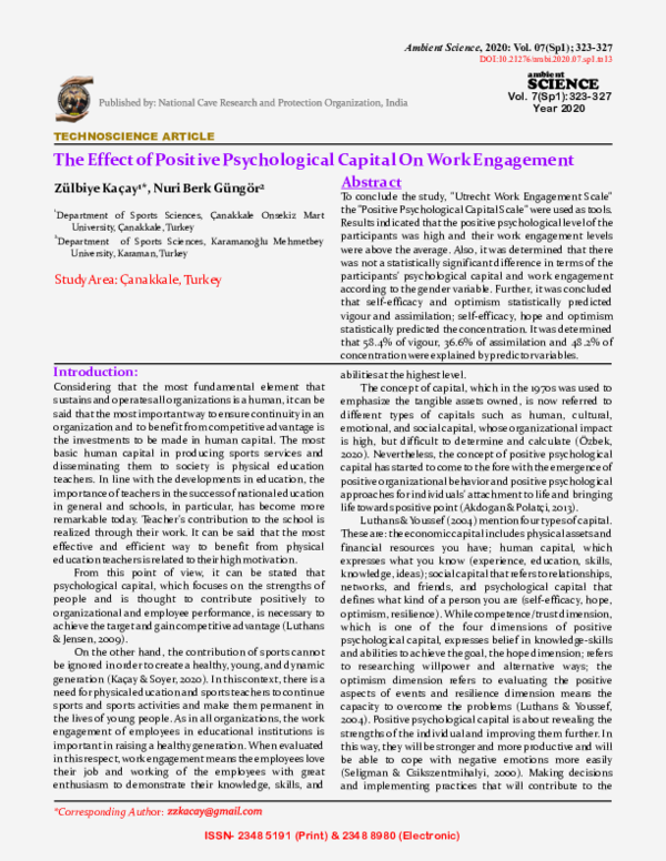 (PDF) The Effect of Positive Psychological Capital On Work Engagement