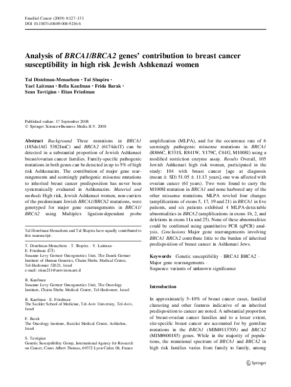 (PDF) Analysis of BRCA1/BRCA2 genes’ contribution to breast cancer ...
