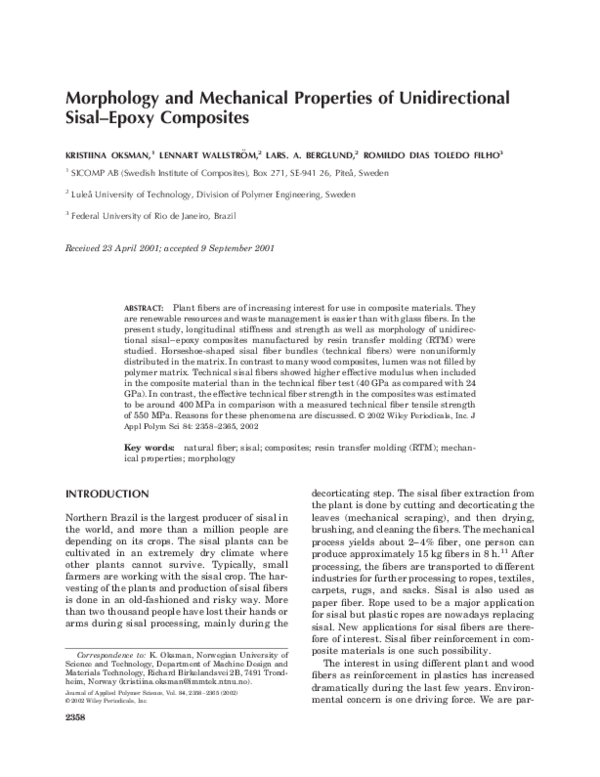 (PDF) Morphology and mechanical properties of unidirectional sisal ...