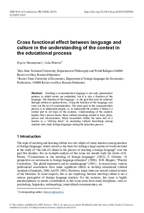 (PDF) Cross functional effect between language and culture in the ...