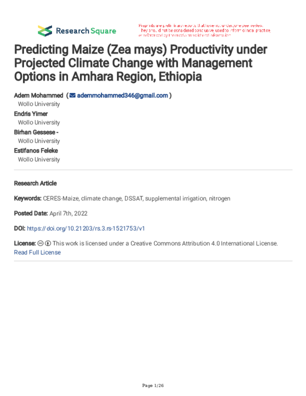 (PDF) Predicting Maize (Zea mays) productivity under projected climate ...
