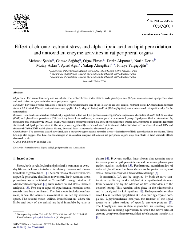 (PDF) Effect of chronic restraint stress and alpha-lipoic acid on lipid ...