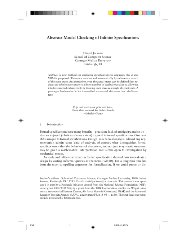 (PDF) Abstract model checking of infinite specifications