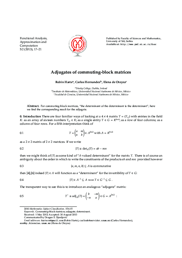 (PDF) Adjugates of commuting-block matrices | CARLOS FEDERICO HERNANDEZ ...