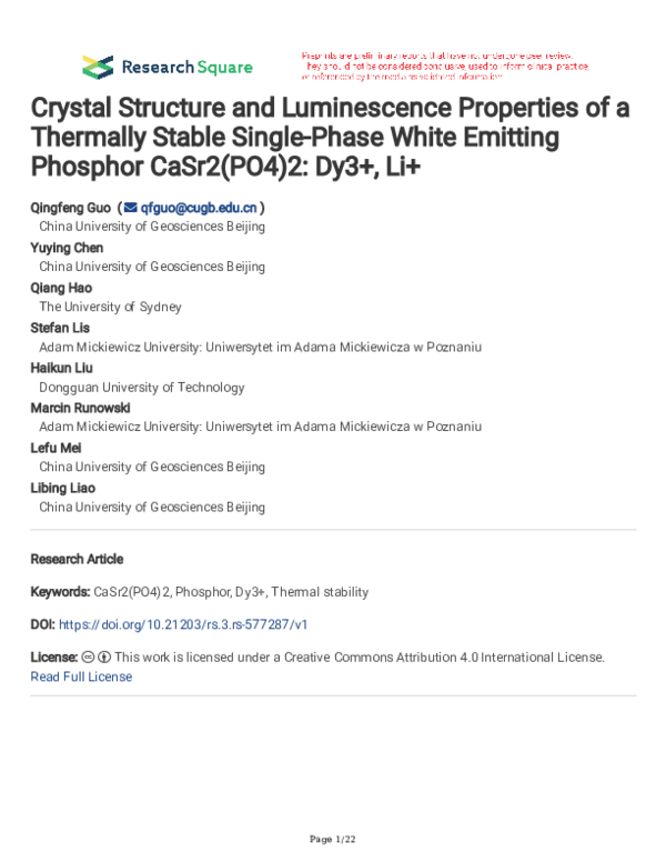 (PDF) Crystal Structure and Luminescence Properties of a Thermally ...